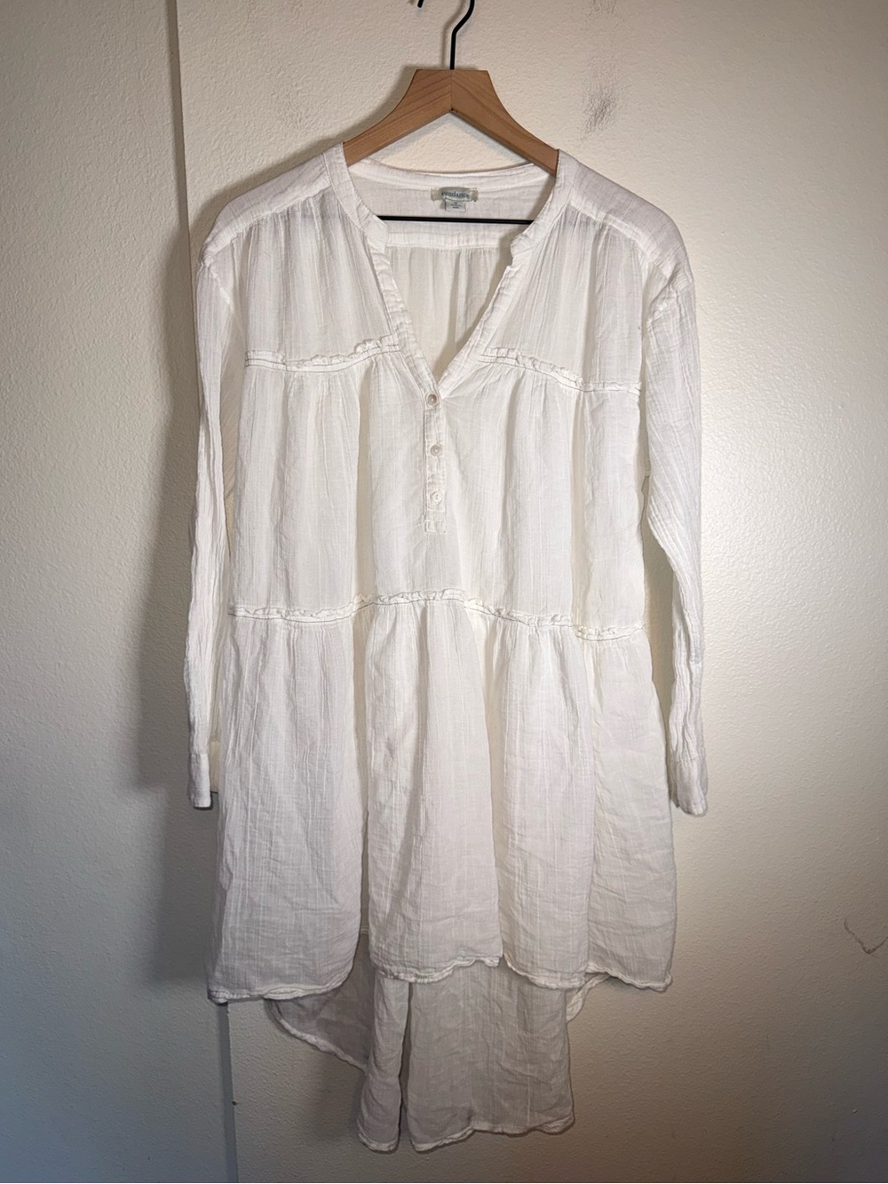 SUNDANCE sheer lightweight button up boho gauzy white shirt dress M